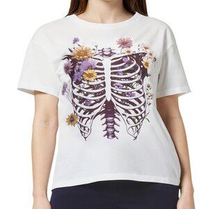 Wildfox Women's Size L Ryan Ribcage Floral Short Sleeve Snow White T-Shirt NEW